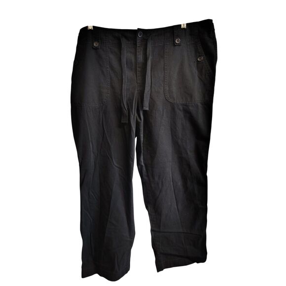Venezia Women's Size 20 Black Drawstring Khaki Pants With Button Pockets - Picture 1 of 6